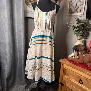 LC Lauren Conrad Striped Midi Dress in Blue, Yellow, and White
